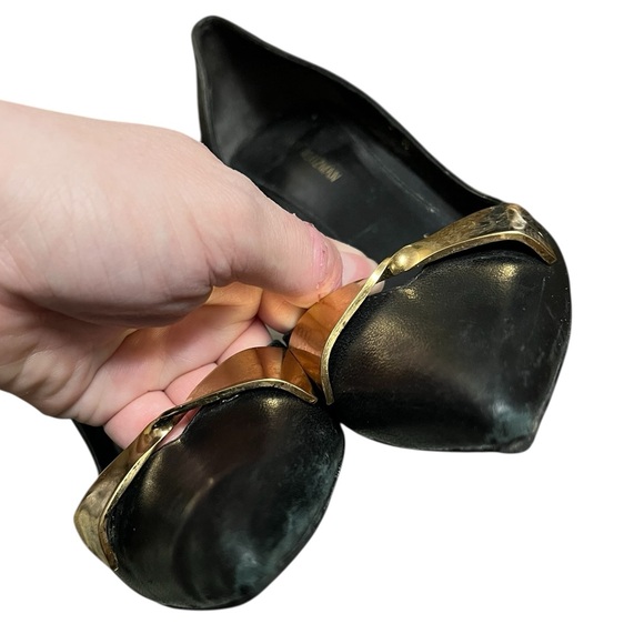 Stuart Weitzman Stanton 90 black leather heels with metallic gold bow accent - Picture 3 of 10